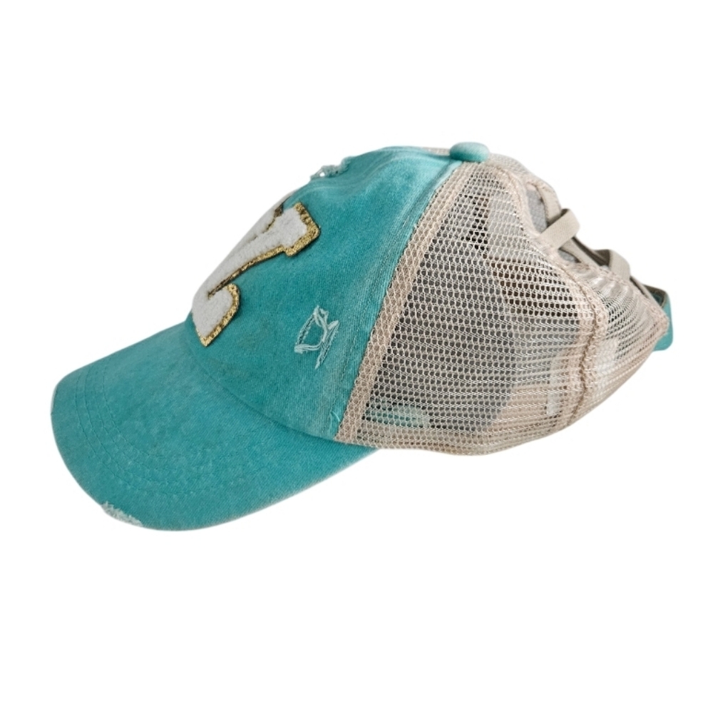 Women's Logo Distressed Style Turquoise and Beige Cap - Picture 4 of 5